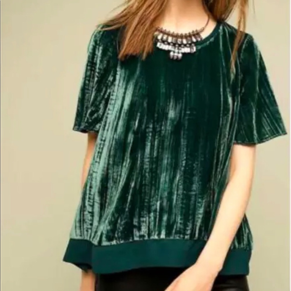 Anthropologie Maeve XS crushed green velvet top